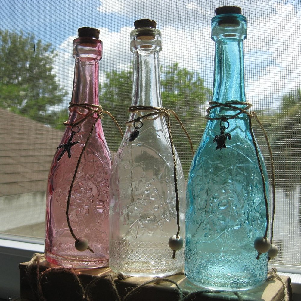 NWOT coastal beach sea ocean colored glass suncatcher charm bottles - Picture 4 of 5